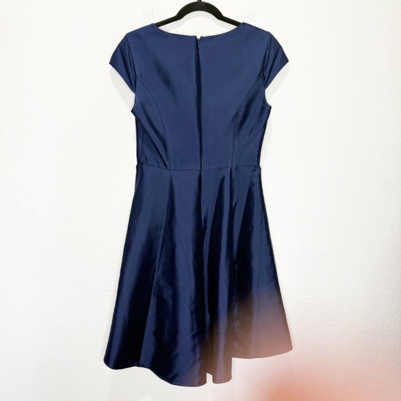Halston Heritage High Low Sateen Cocktail Dress Mini Structured Cap Sleeve - Picture 9 of 14